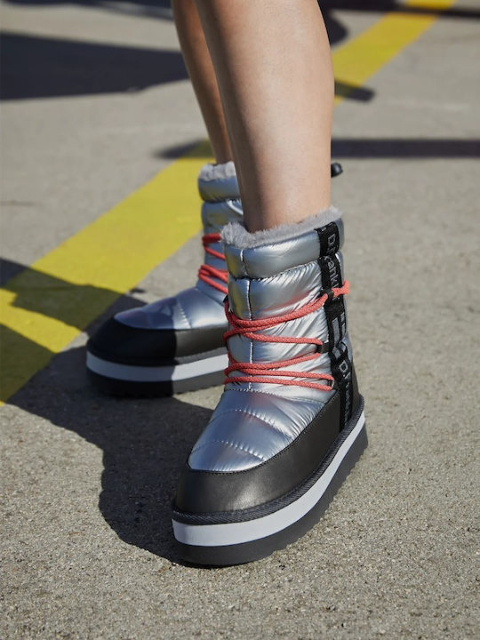 Damenstiefel Schnee mit Pelz Silber