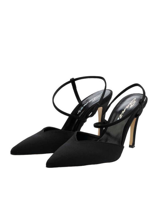 Pointed Toe Stiletto Black High Heels with Strap