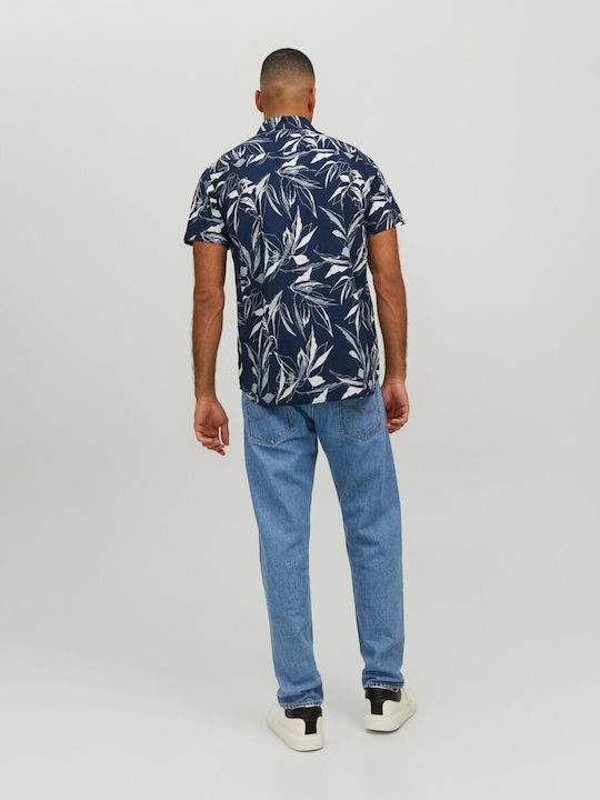 Jack & Jones Men's Shirt Short Sleeve Cotton Floral Navy Blue