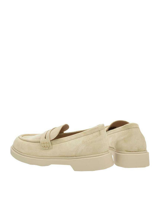 Δερμάτινα Γυναικεία Loafers σε Μπεζ Χρώμα
