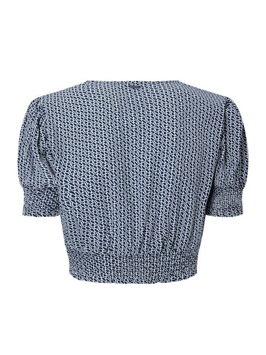 Ady Women's Summer Crop Top Short Sleeve with V Neckline Navy Blue