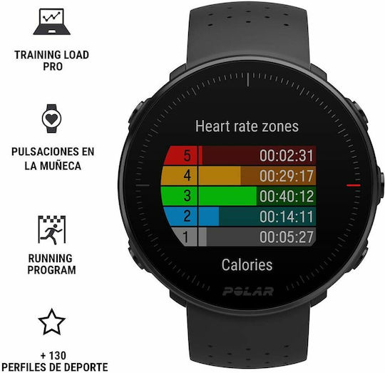 Polar Vantage M M/L Stainless Steel 46mm Αδιάβροχο Smartwatch με Παλμογράφο (Μαύρο)