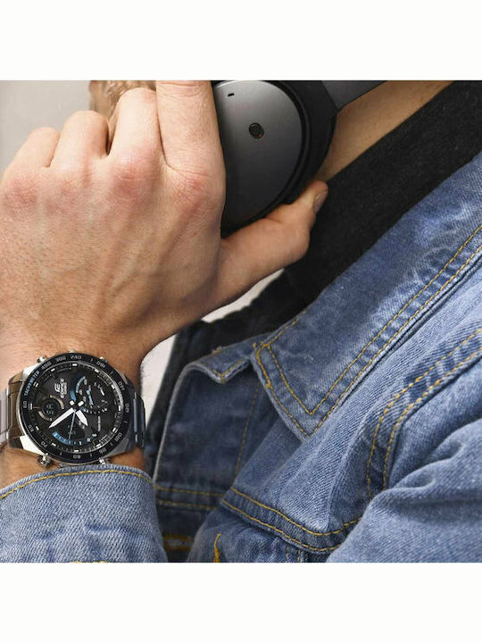 Casio Edifice Αναλογικό/Ψηφιακό Ανδρικό Ρολόι 51mm Χρονογράφος Solar με Ασημί Μεταλλικό Μπρασελέ