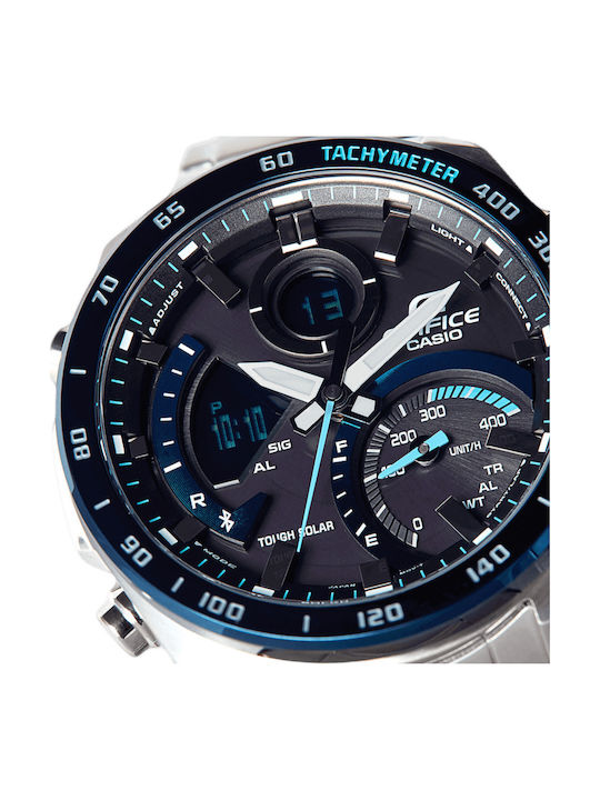 Casio Edifice Αναλογικό/Ψηφιακό Ανδρικό Ρολόι 51mm Χρονογράφος Solar με Ασημί Μεταλλικό Μπρασελέ