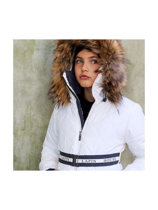 Wasserdicht Kinderjacke Lang mit Kapuze Weiß