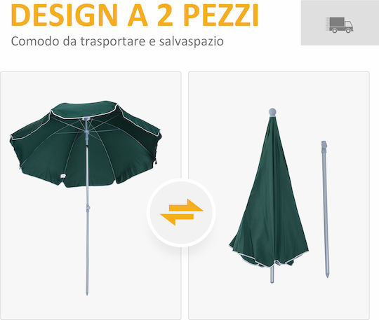 Outsunny Folding Beach Umbrella Diameter 2.2m Green