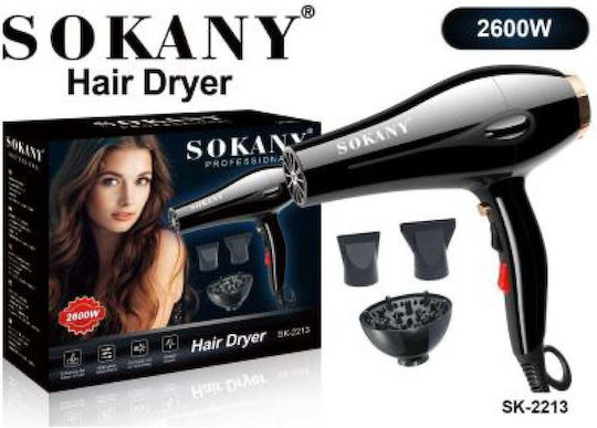 Sokany Πιστολάκι Μαλλιών με Φυσούνα 2600W Μαύρο