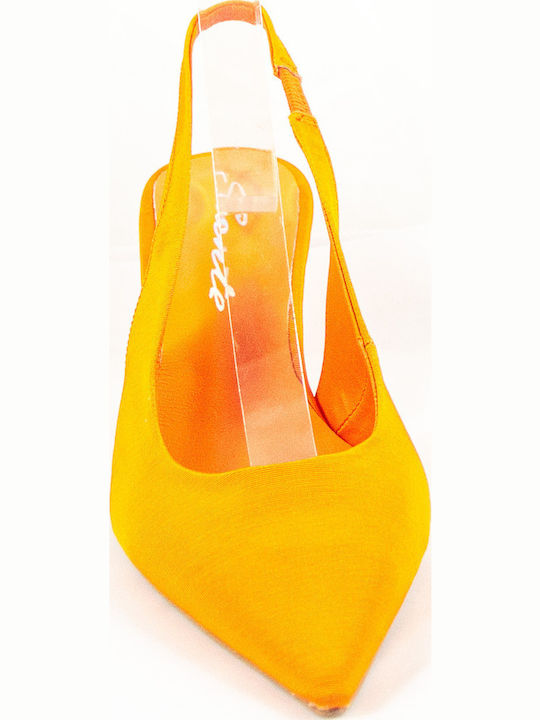Leather Pointed Toe Orange Medium Heels with Strap