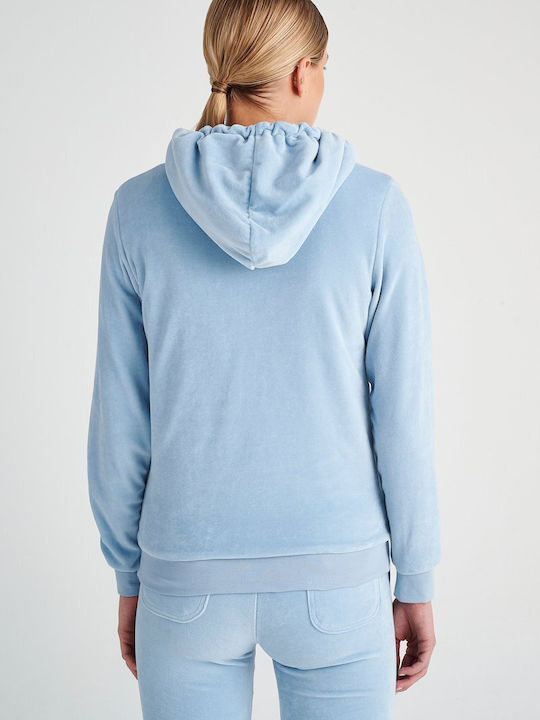 SugarFree Women's Hooded Velvet Cardigan Light Blue