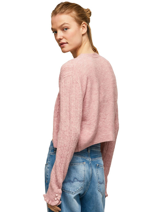 Pepe Jeans Short Women's Knitted Cardigan with Buttons Pink