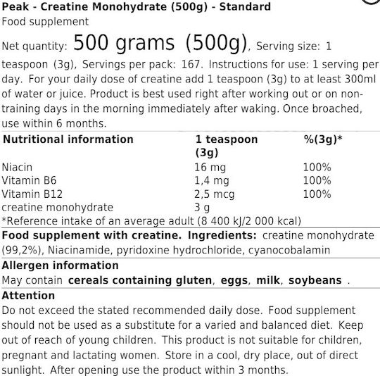 Peak Nutrition Creatine Natural 500gr