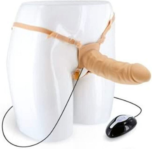 Seven Creations Mojo Throttle Vibrating Hollow Strap On Harness με Dildo 17cm και Δόνηση στο χρώμα του δέρματος