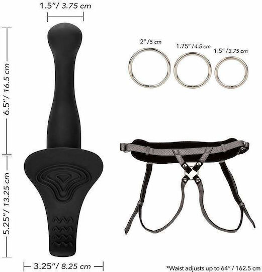 Calexotics The Royal Vibrating Set Crotchless Strap On Plus Vibrating Probe Harness με Dildo 16.5cm και Δόνηση σε Μαύρο Χρώμα