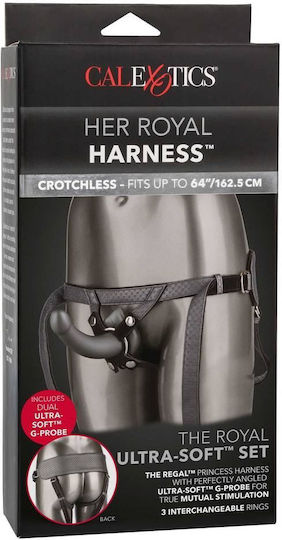 Calexotics The Royal UltraSoft Set Crotchless Strap On with Probe Harness με Dildo 19cm και Δόνηση σε Μαύρο Χρώμα