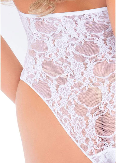 Leg Avenue Lace Deep-V Teddy & Stockings Sexy Dessous-Set Weiß 3003-4640