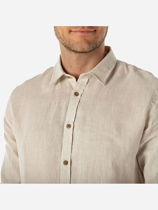 Long-sleeved Linen Shirt Beige