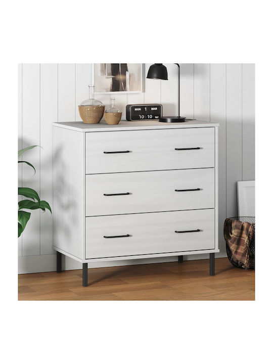 Chest of Drawer of Solid Wood with 3 Drawer White 77x40x79.5εκ.