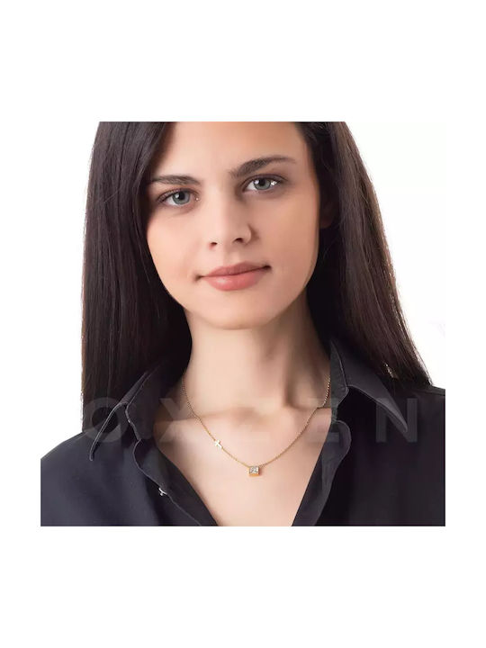 Oxzen Necklace from Gold Plated Steel with Zircon