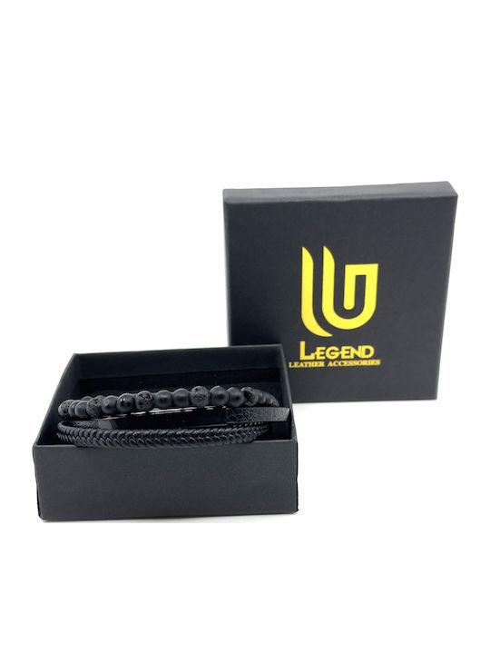 Legend Accessories Βραχιόλι από Δέρμα με Πέτρες Λάβας 21cm