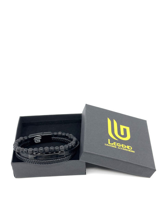 Legend Accessories Βραχιόλι από Δέρμα με Πέτρες Λάβας 21cm
