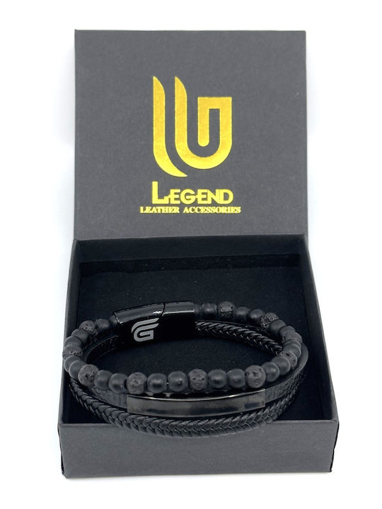 Legend Accessories Βραχιόλι από Δέρμα με Πέτρες Λάβας 21cm
