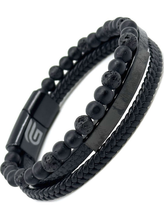 Legend Accessories Βραχιόλι από Δέρμα με Πέτρες Λάβας 21cm