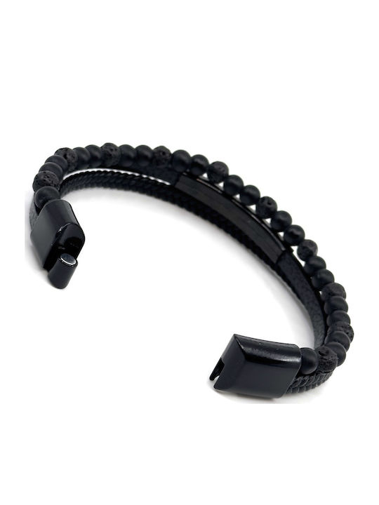 Legend Accessories Βραχιόλι από Δέρμα με Πέτρες Λάβας 21cm