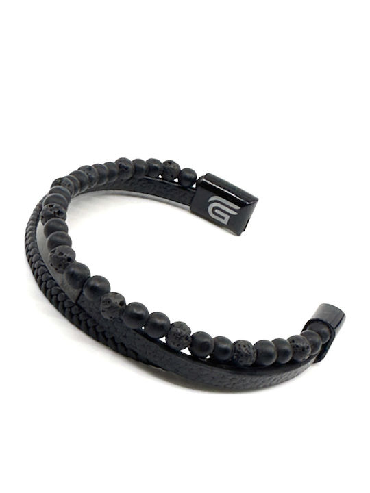 Legend Accessories Βραχιόλι από Δέρμα με Πέτρες Λάβας 21cm