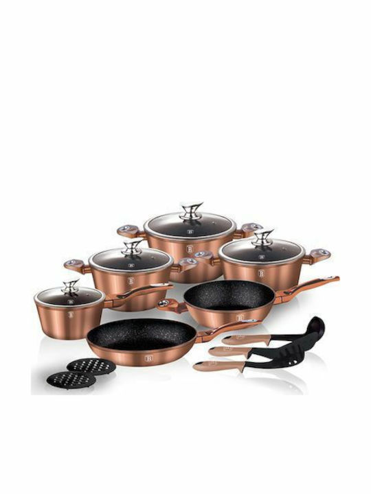 Berlinger Haus Metallic Line Cookware Set of Aluminum with Stone Coating Rose Gold Collection 15pcs