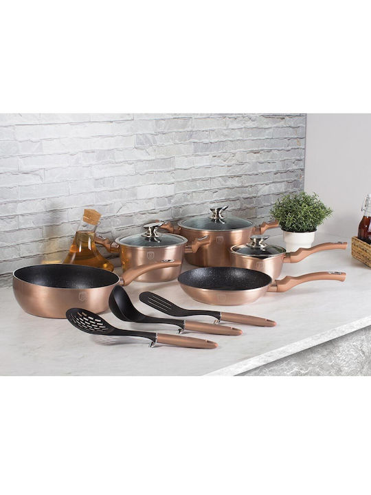 Berlinger Haus Metallic Line Cookware Set of Aluminum with Stone Coating Rose Gold Collection 11pcs