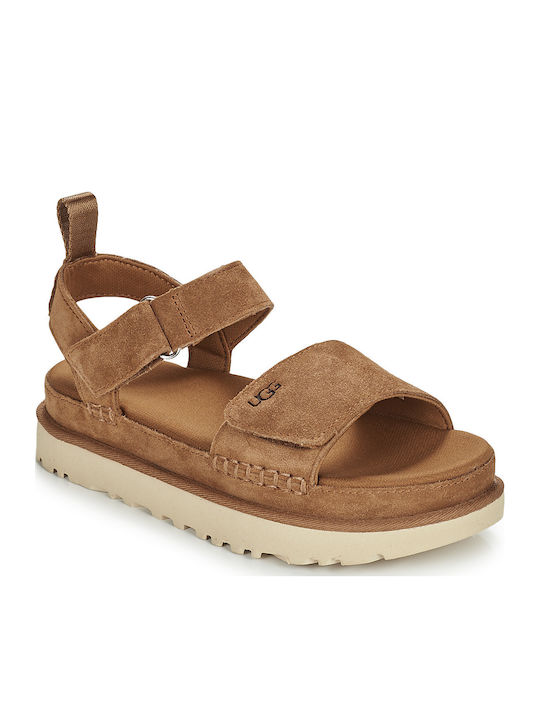 Goldenstar Γυναικεία Σανδάλια Flatforms Καφέ
