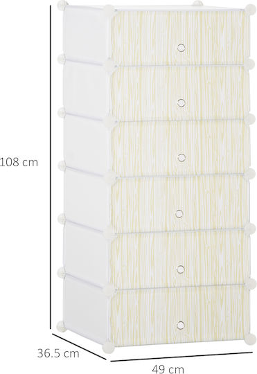 Plastică Suport pentru pantofi cu 6 Rafturi Albă L45xW36.5xH108cm