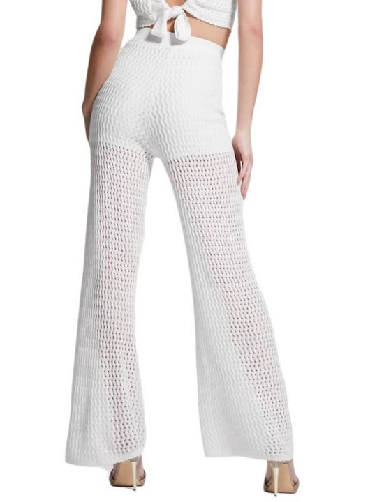 Guess Women's High-waisted Fabric Trousers with Elastic in Wide Line Beige