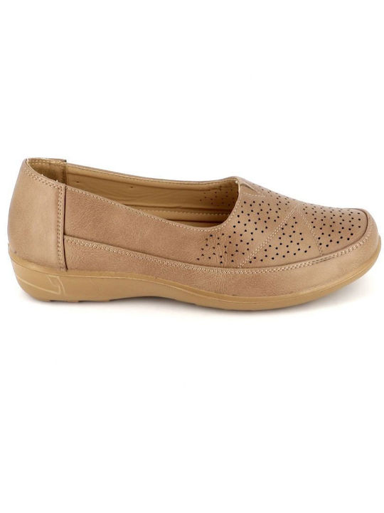 B-Soft Leather Women's Moccasins in Beige Color