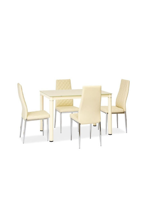 Galant Table Dining Room with Glass Surface Cream 100x60x75cm
