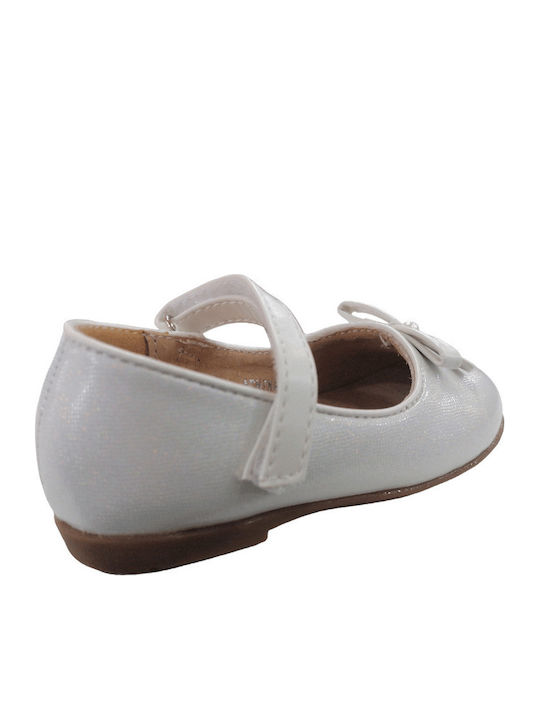 Kids Leather Ballerinas with Hoop & Loop Closure White