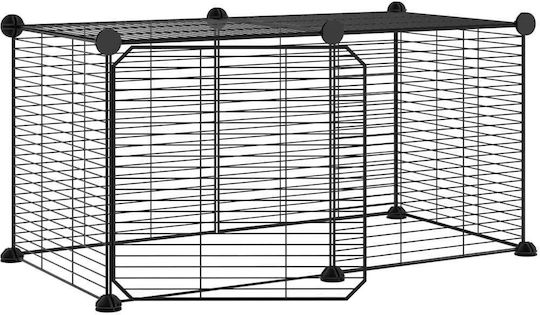 vidaXL Rodent Cage Pet Crate with 8 Panels & Door Black 70x35x35cm
