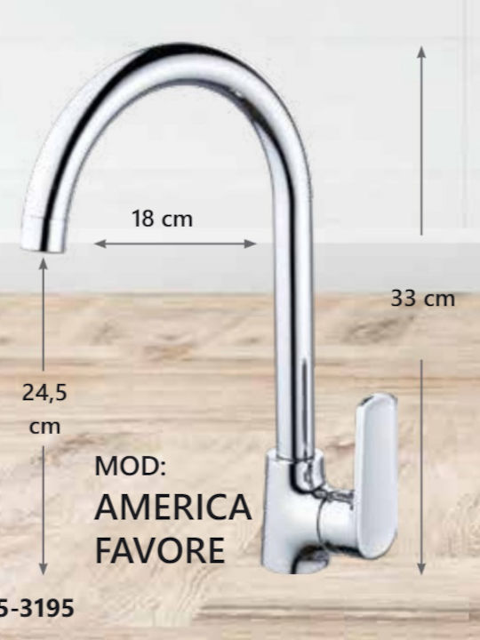 Gloria America Favore Tall Kitchen Faucet Counter Silver