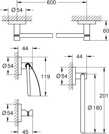 Grohe Essentials Wall-Mounted Бански Комплект Металик Сребрист 4 Бройки Grohe Essentials Wall-Mounted Бански Комплект Металик Сребрист 4 Бройки