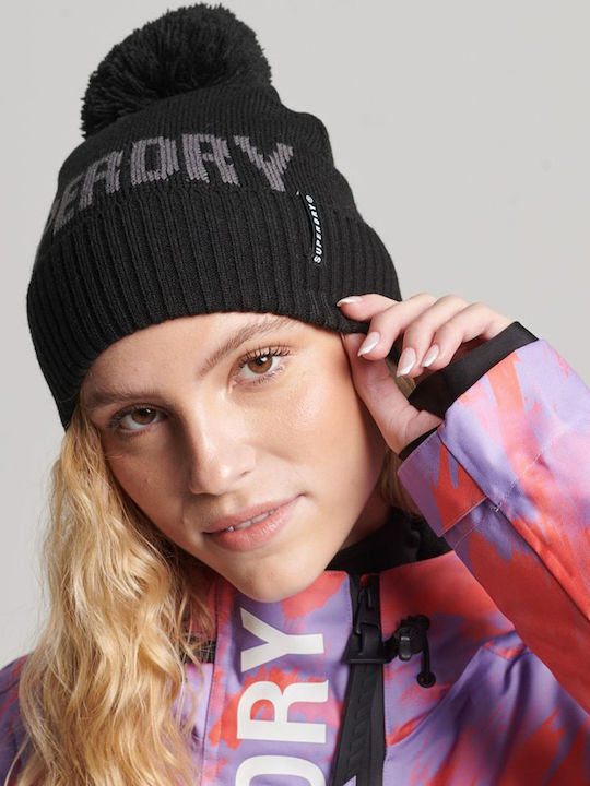 Superdry Pom Pom Beanie Γυναικείος Σκούφος Πλεκτός σε Μαύρο χρώμα