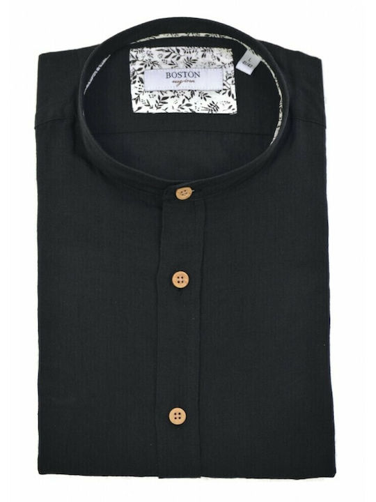 Boston Men's Shirt Long Sleeve Linen Black