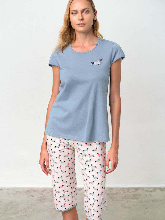 Vamp De vară Set Pijamale pentru Femei De bumbac Albastru deschis