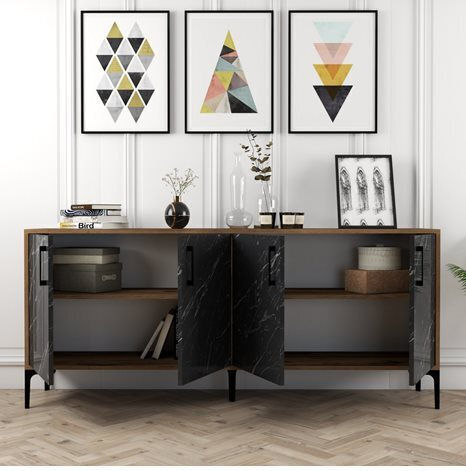 Sideboard Wooden Black Marble 180x35x78cm