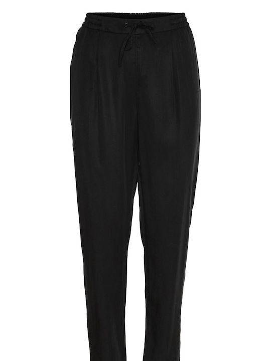 Vero Moda Damen Stoff Hose mit Gummizug Schwarz