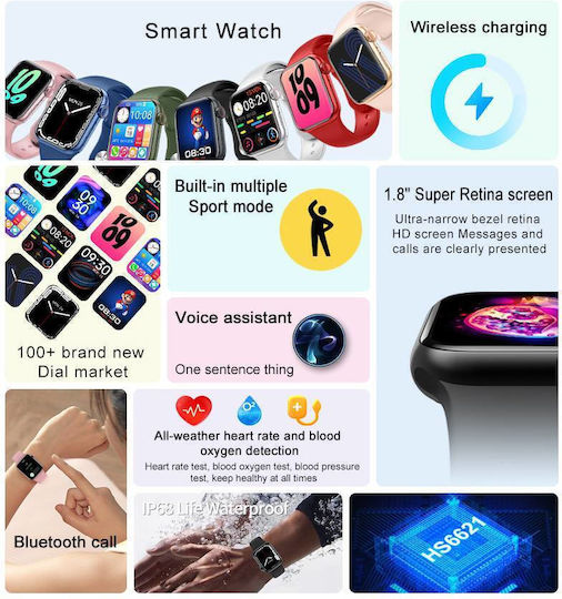 XW78+ PRO Aluminium 44mm Smartwatch με Παλμογράφο (Κόκκινο)