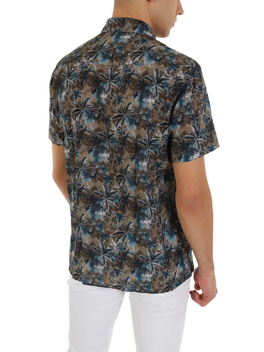 Baldessarini Men's Shirt Short Sleeve Cotton Floral Brown