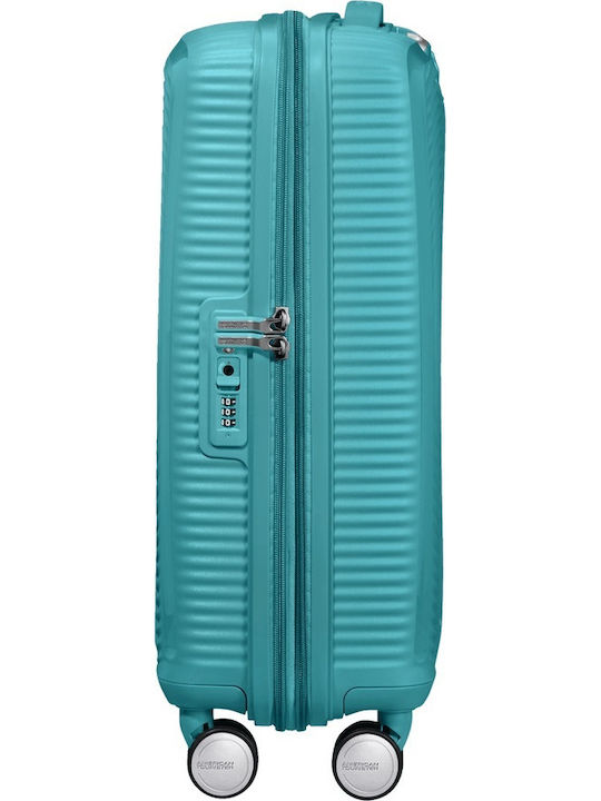 American Tourister Soundbox Spinner Cabin Hard Turquoise Suitcase Tonic With 4 Wheels Height 55cm