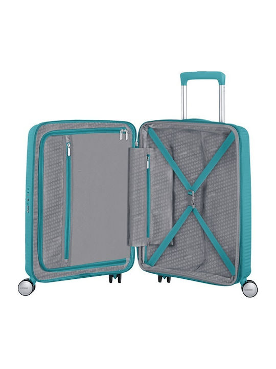 American Tourister Soundbox Spinner Cabin Hard Turquoise Suitcase Tonic With 4 Wheels Height 55cm
