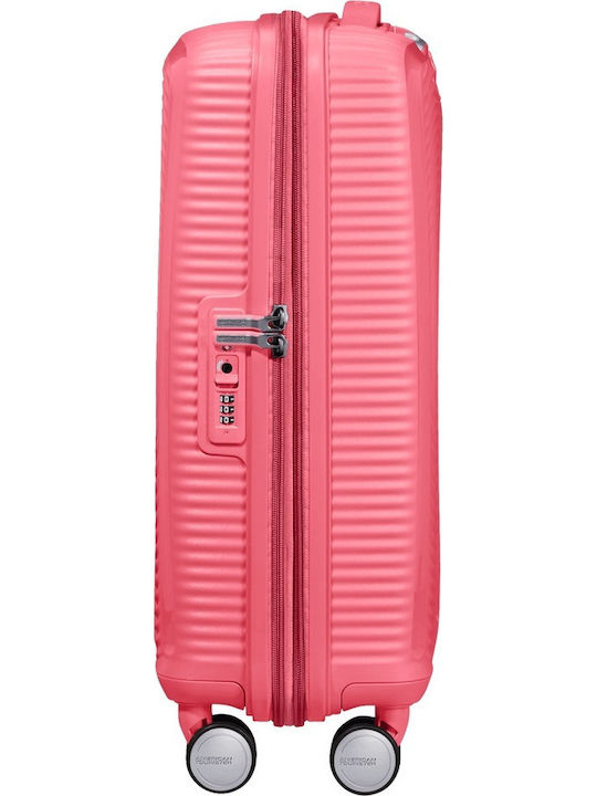 American Tourister Soundbox Spinner 4 Cabin Hard Suitcase Sun Kissed Coral With 4 Wheels Height 55cm