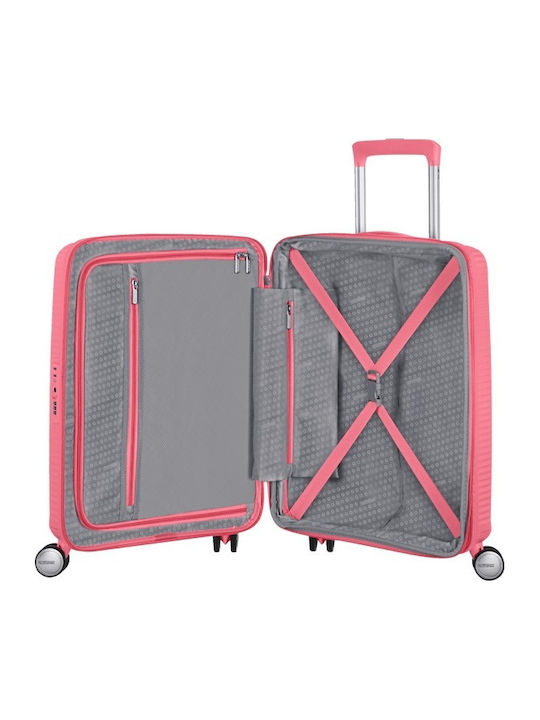 American Tourister Soundbox Spinner 4 Cabin Hard Suitcase Sun Kissed Coral With 4 Wheels Height 55cm